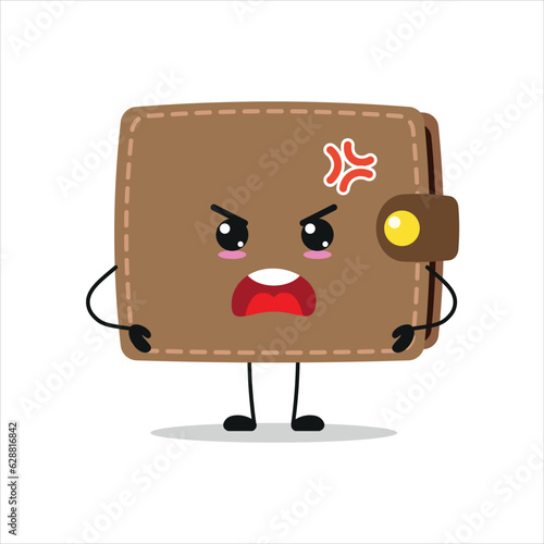 Cute angry wallet character. Funny furious purse cartoon emoticon in flat style. financial emoji vector illustration