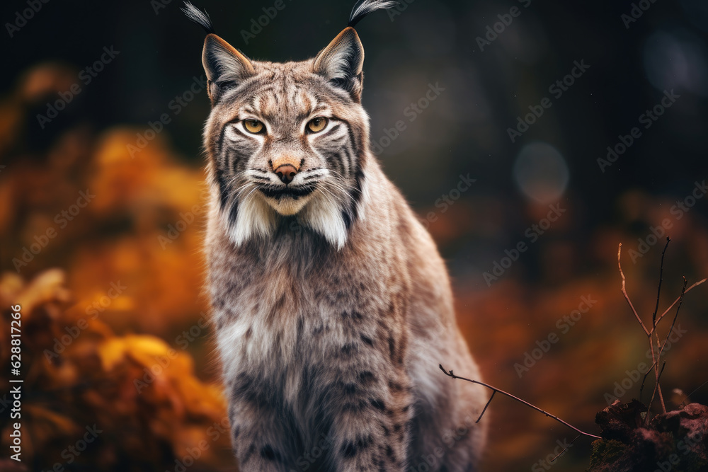 Fototapeta premium Brown tones medium shot of sitting longhaired Lynx. Generative ai