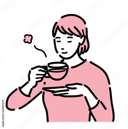 お茶を飲んでリラックスしている女性
