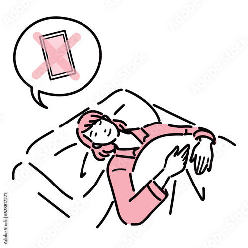 スマートフォンのことを考えすにぐっすり安眠している女性
