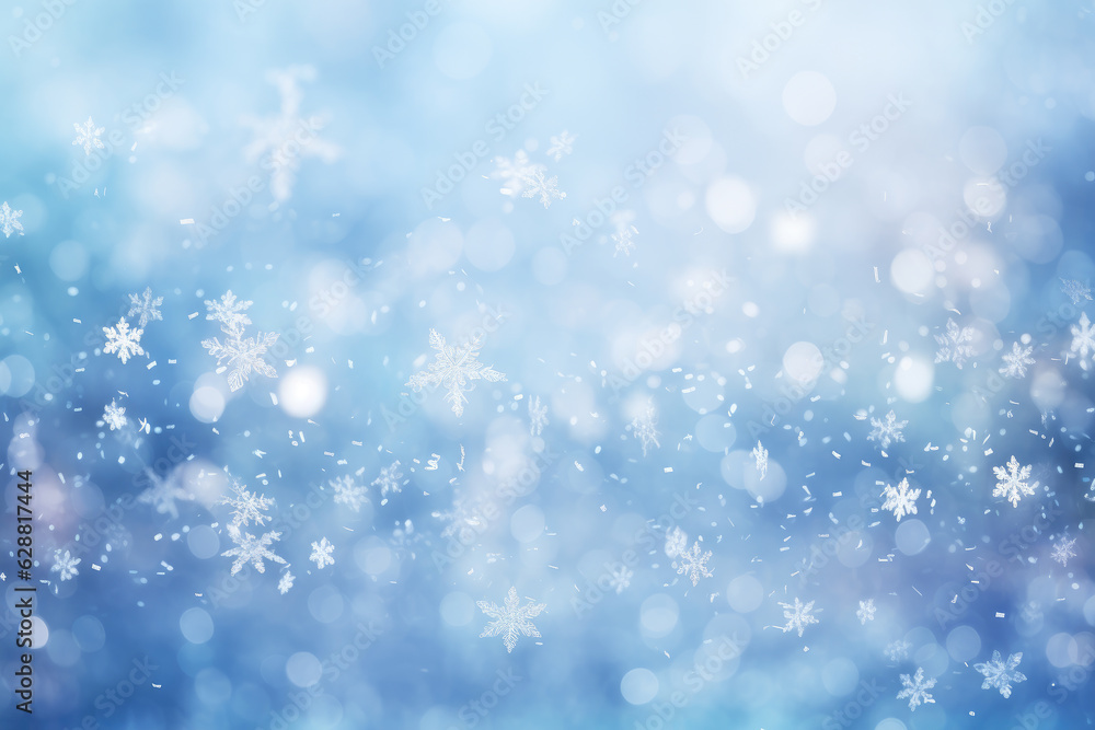 Bright beautiful winter in silver tones, snowy blurred background. Generative ai