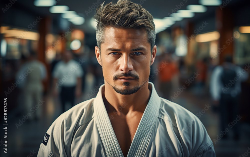 Obraz premium Close-up of a man in a karate kimono