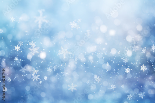 Bright beautiful winter in silver tones, snowy blurred background. Generative ai © LFK