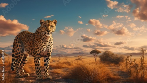 Savannah with cheetah created with Generative AI