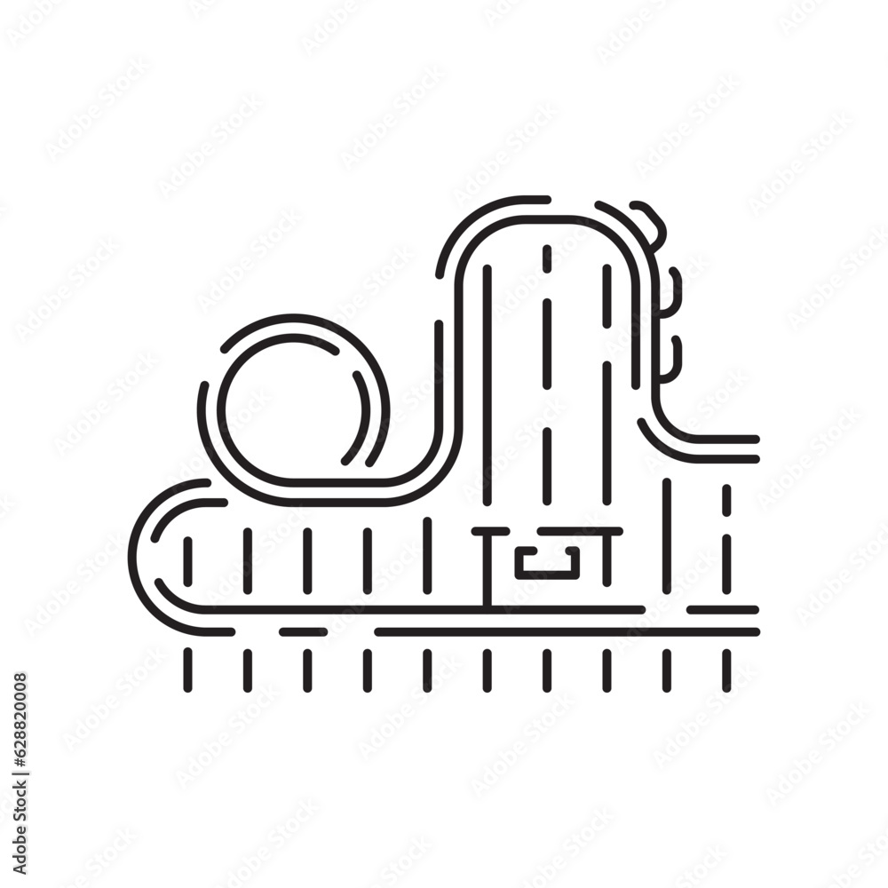 Park line icon vector flat elements. Amusement park objects isolated on white background. Park with ferris wheel, circus, carousel, roller coaster attractions. Festival fun