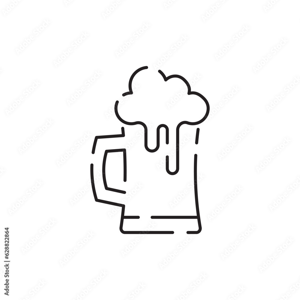 Beer Line Icon. Contains such Icons as Barrel, Six-pack, Keg, Signboard, Mug, drinks. Alcohol pub or bar glass. Two glasses of beer toasting creating splash on white background. Vector illustration Beer Line Icon. Contains such Icons as Barrel, Six-pack, Keg, Signboard, Mug, drinks. Alcohol pub or bar glass. Two glasses of beer toasting creating splash on white background. Vector illustration