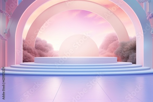 3D podium on stage background, geometric shape for product display presentation. Minimal scene for mockup products, stage showcase, promotion display.