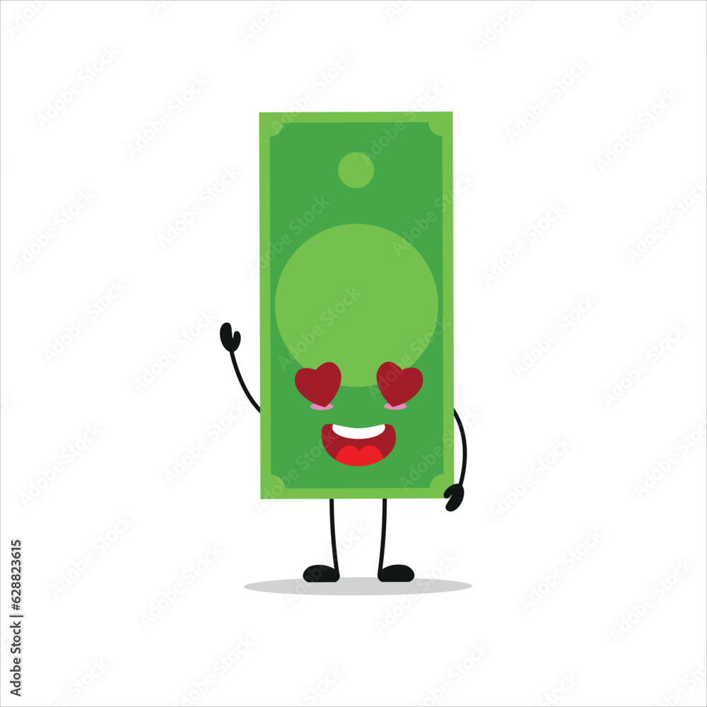 Cute happy paper money character. Funny fall in love money cartoon emoticon in flat style. financial emoji vector illustration Cute happy paper money character. Funny fall in love money cartoon emoticon in flat style. financial emoji vector illustration
