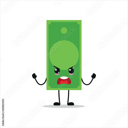 Cute angry paper money character. Funny furious money cartoon emoticon in flat style. financial emoji vector illustration