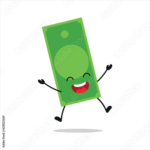 Cute happy paper money character. Funny victory jump celebration money cartoon emoticon in flat style. financial emoji vector illustration