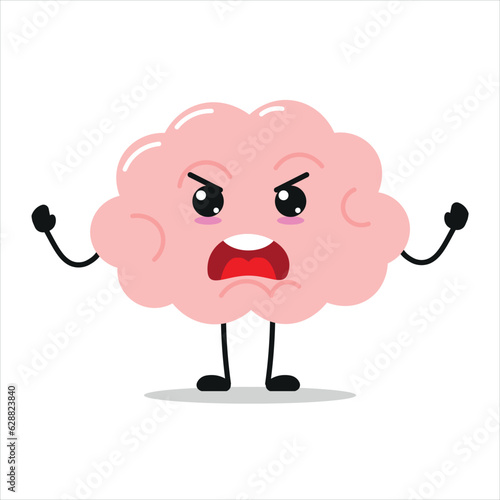 Cute angry brain character. Funny furious brain cartoon emoticon in flat style. encephalon emoji vector illustration