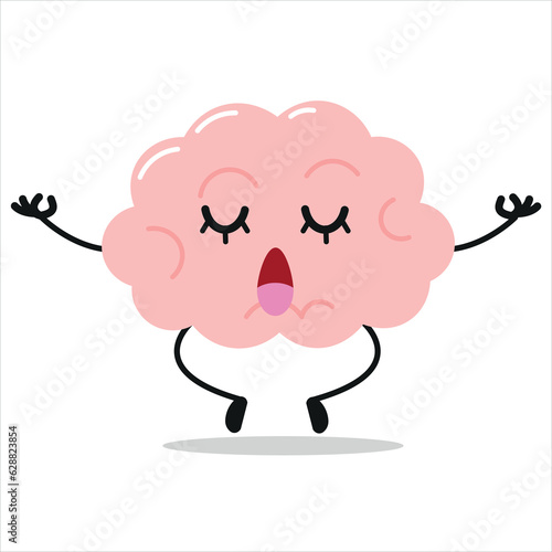 Cute relax brain character. Funny yoga brain cartoon emoticon in flat style. encephalon emoji meditation vector illustration