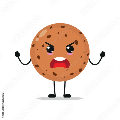 Cute angry cookie character. Funny furious biscuit cartoon emoticon in flat style. bakery emoji vector illustration