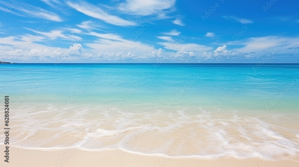 Beautiful beach and background with white sand turquoise ocean water. Generative ai