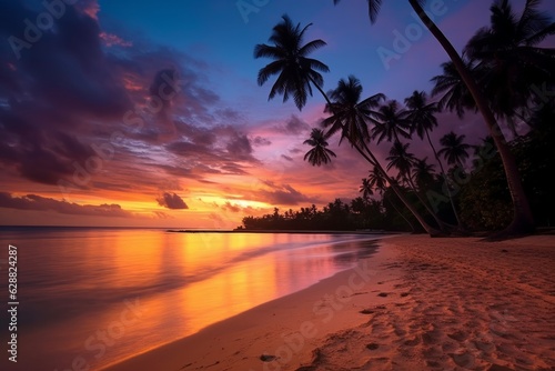 Scenic Tropical Beach Sunset Landscape © AberrantRealities