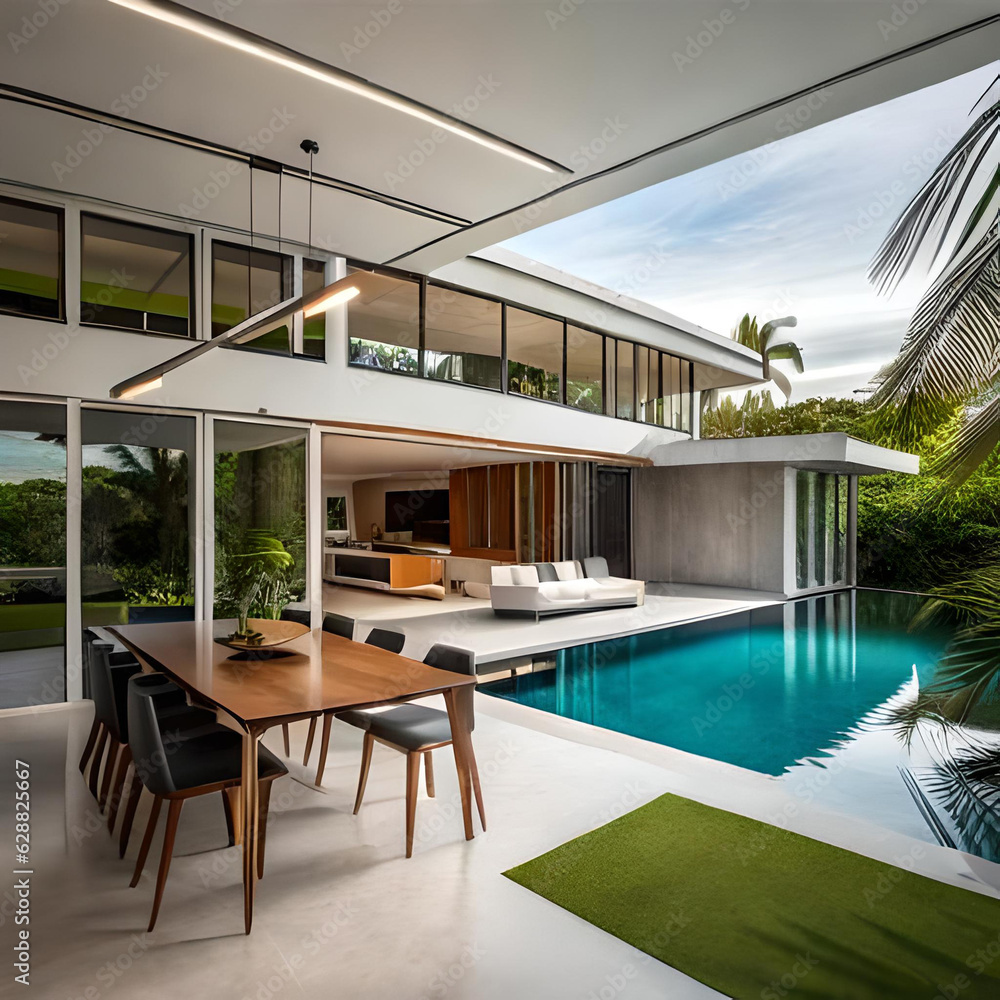 modern living room with pool