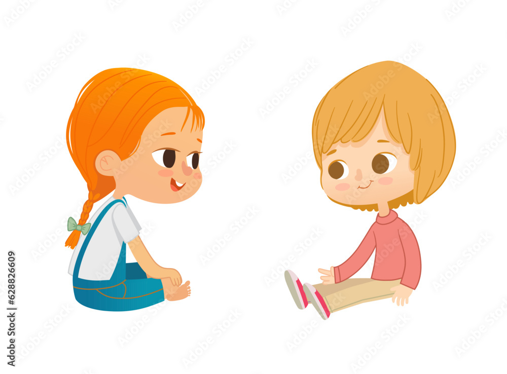 Boy and girl sitting on floor and talk. Vector illustration Boy and girl sitting on floor and talk. Vector illustration