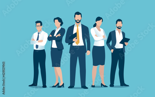 Leader and his team. Business vector illustration. 