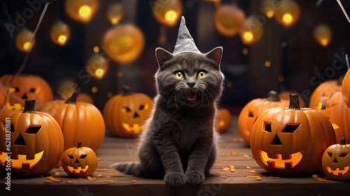 Cute Cat ,Halloween theme on isolated background.Happy Halloween concept.created with Generative AI technology © praewpailyn