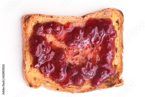 Toasted bread with jam isolated on white background