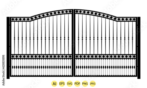 Modern forged gates, Gate icons, portal signs, Decorative metal gates with swirls, arrows, and ornaments, Vector illustration-3