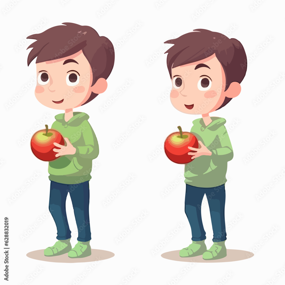 Cartoon boy with an apple, vector illustration, young boy. Cartoon boy with an apple, vector illustration, young boy.