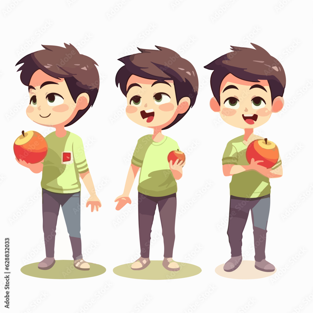 Vector of a boy holding an apple, young kid, cartoon style. Vector of a boy holding an apple, young kid, cartoon style.