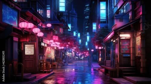 Neon night scene in an urban city . generative ai © Garvit