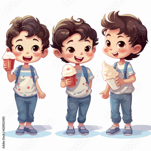 Boy with a scrumptious ice-cream, vector illustration, kid, cartoon style.