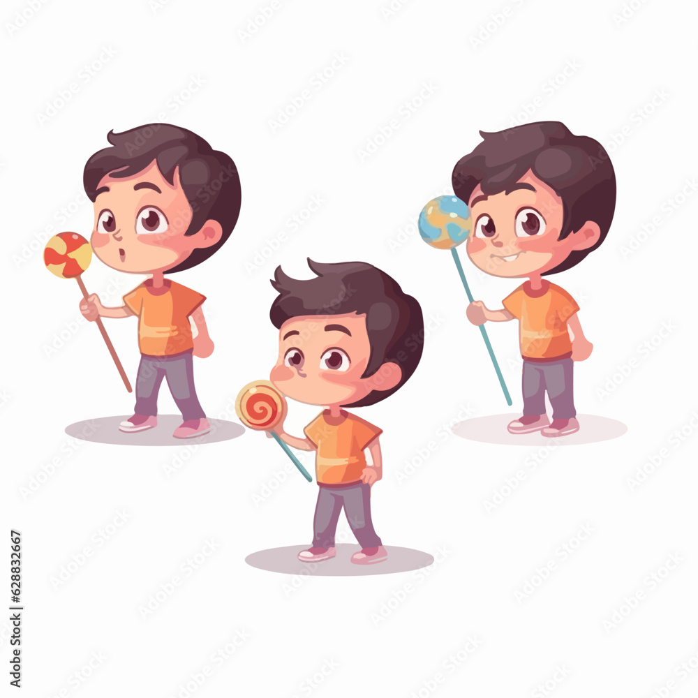 Cartoon of a boy licking a lollipop, vector pose, young child. Cartoon of a boy licking a lollipop, vector pose, young child.