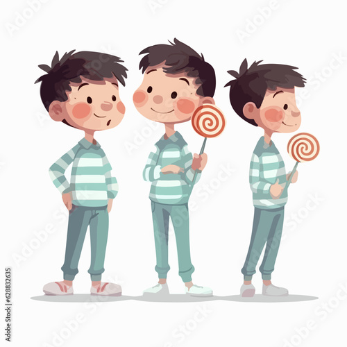 Cartoon of a kid with a mouthwatering lollipop, vector pose, young child.