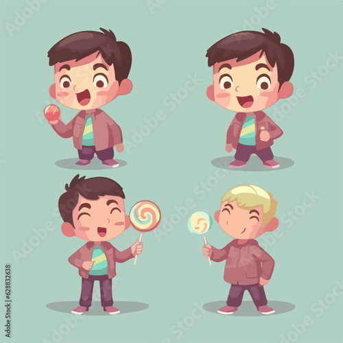 Vector of a child with a scrumptious lollipop, cartoon style, young boy.