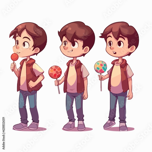 Boy with a scrumptious lollipop, vector illustration, young kid.