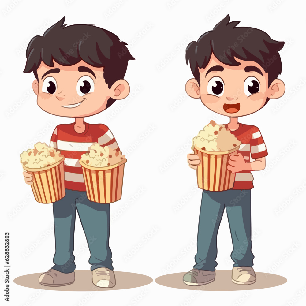 Boy with popcorn, vector illustration, kid, cartoon style. Boy with popcorn, vector illustration, kid, cartoon style.