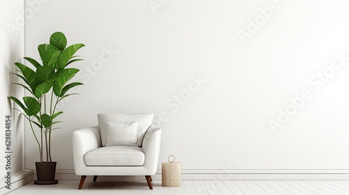 interior has armchair on empty white, generative ai