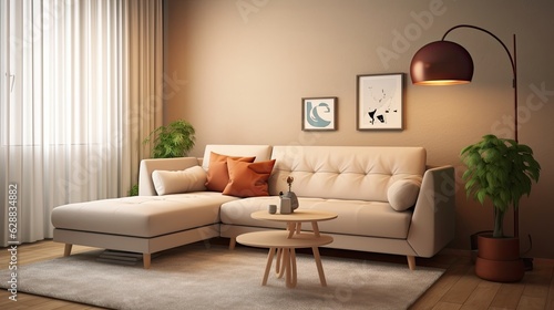 interior light living room comfortable sofa, generative ai