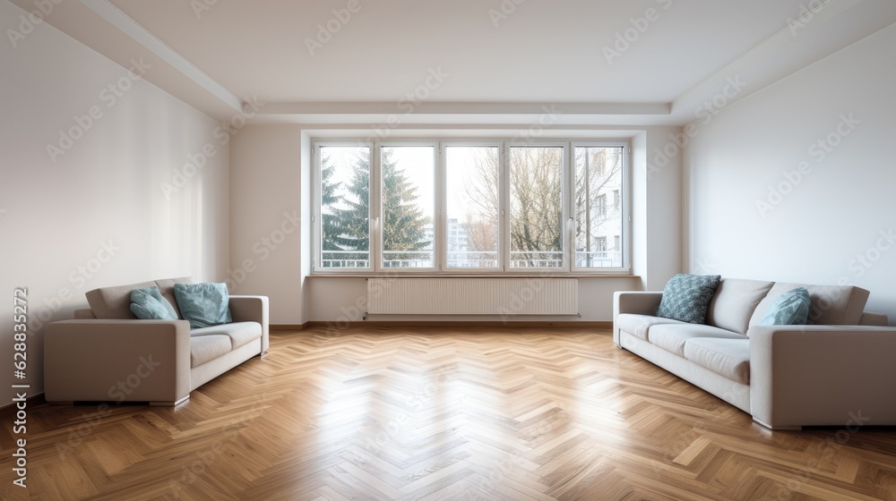 Fototapeta premium interior spacious empty refurbished living room, generative ai