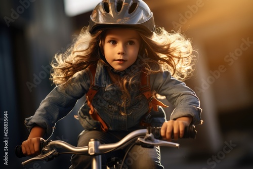 Young girl learning to ride a bike