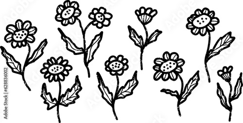 Set flowers shabby outline. Vector set of elements for design and decoration.