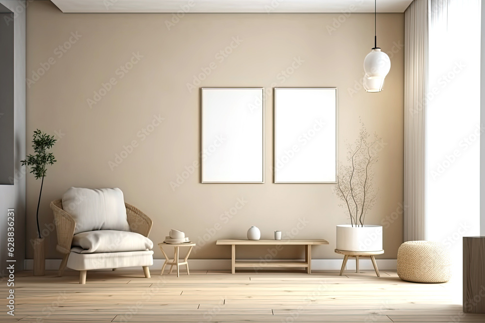 Obraz premium Mock up poster frame in modern interior room. Generative AI