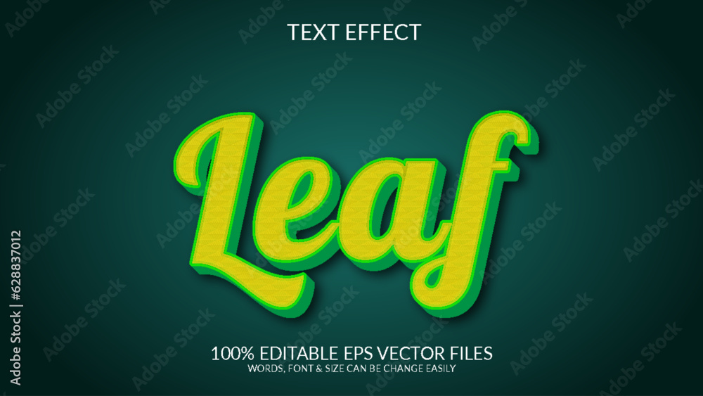 Leaf 3D Fully Editable  Vector Eps Text Effect Template Design 