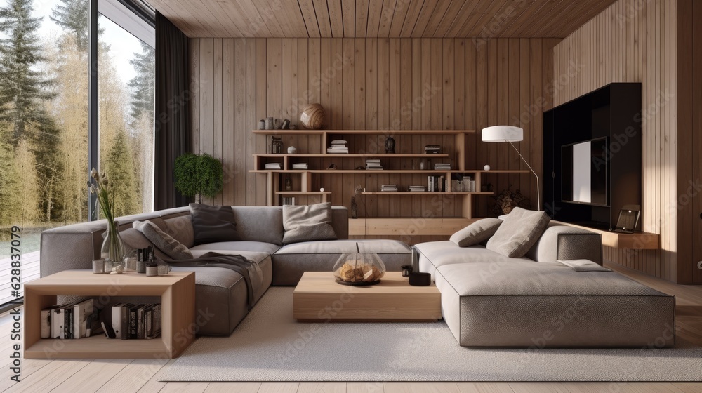 stylish interior design living room wooden, generative ai stylish interior design living room wooden, generative ai