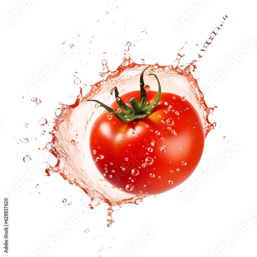 tomato in water splash isolated on white