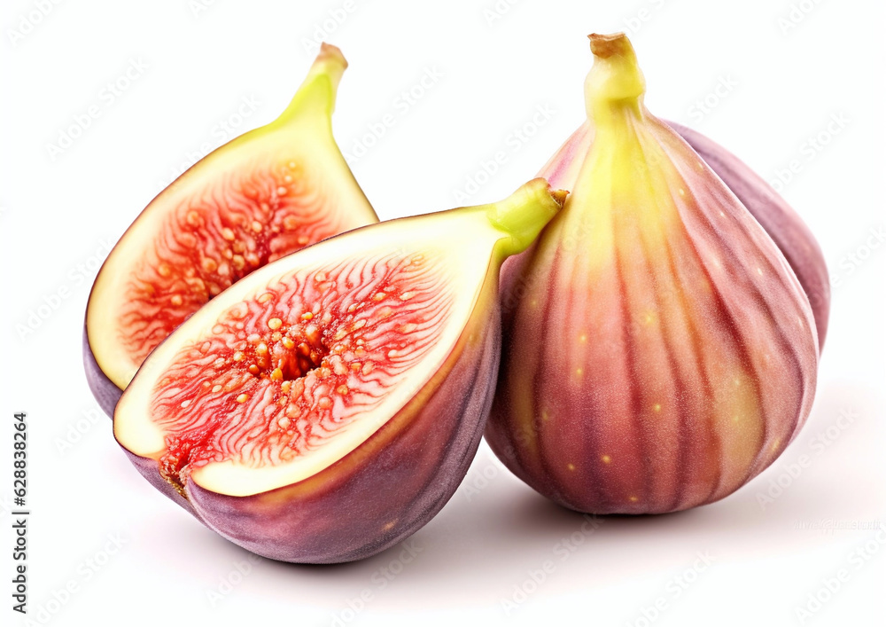 Sweet figs with juicy half on white background.Macro.AI Generative Sweet figs with juicy half on white background.Macro.AI Generative