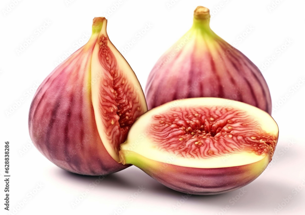 Sweet figs with juicy half on white background.Macro.AI Generative Sweet figs with juicy half on white background.Macro.AI Generative