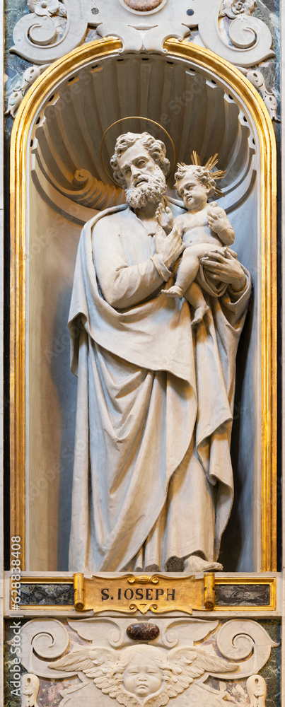 GENOVA, ITALY - MARCH 8, 2023: The statue of St. Joseph in the church Chiesa dei Santi Vittore e Carlo designed by Maurizio Dufour (1890 - 1898). 