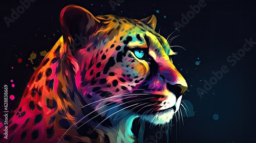 Colorful abstract Cyberpop animal cheetah painting geometric style. Isolated black background Generative AI