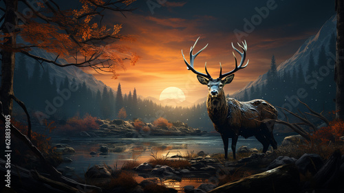 deer in the forest.generative ai © S...