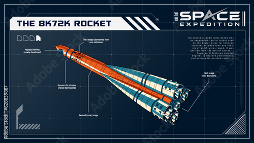 Vostok-K Expendable Carrier Rocket Propelling Human Space Exploration-A Space Expedition Series Infographics Vector Illustration design