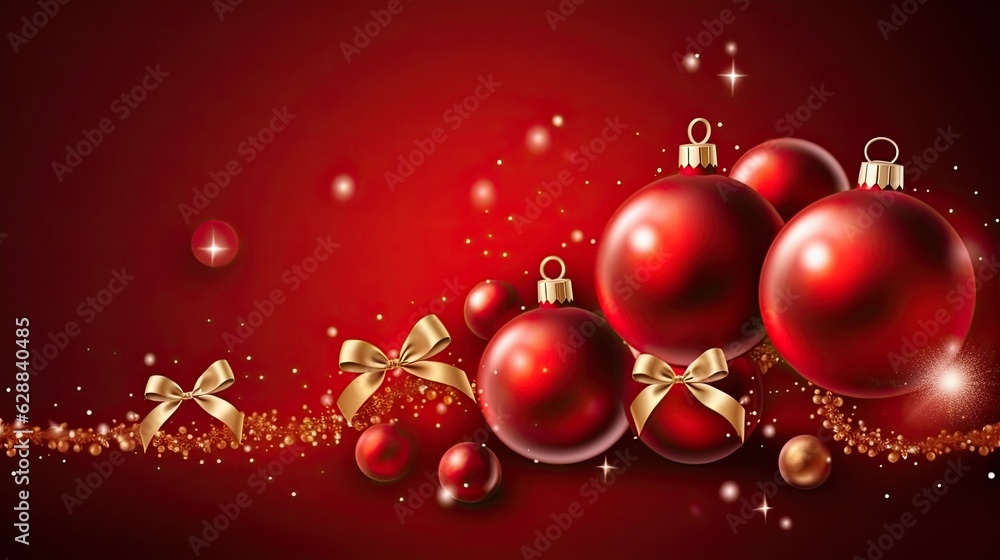 Fototapeta premium christmas decorations over red background with copy space